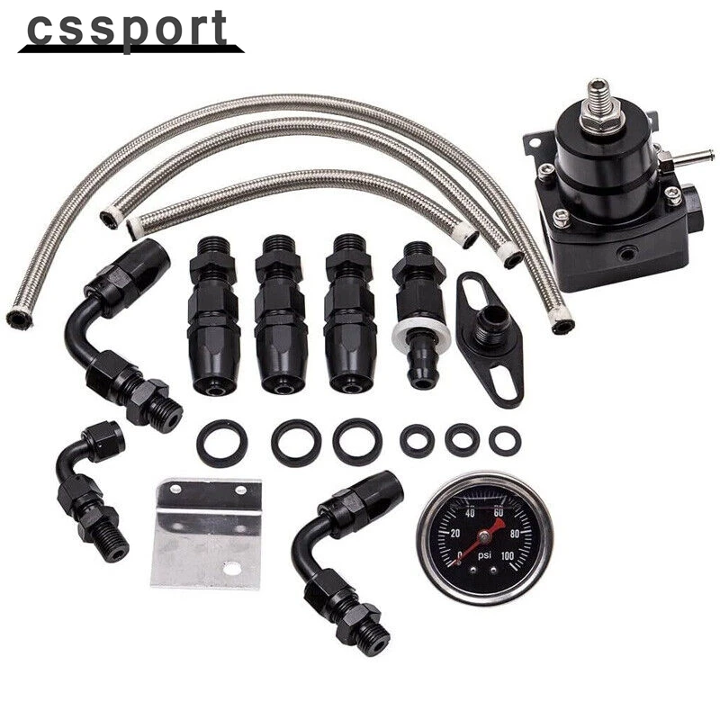 

Universal Adjustable Fuel Pressure Regulator Kit 100psi Guage AN6 Fitting Black