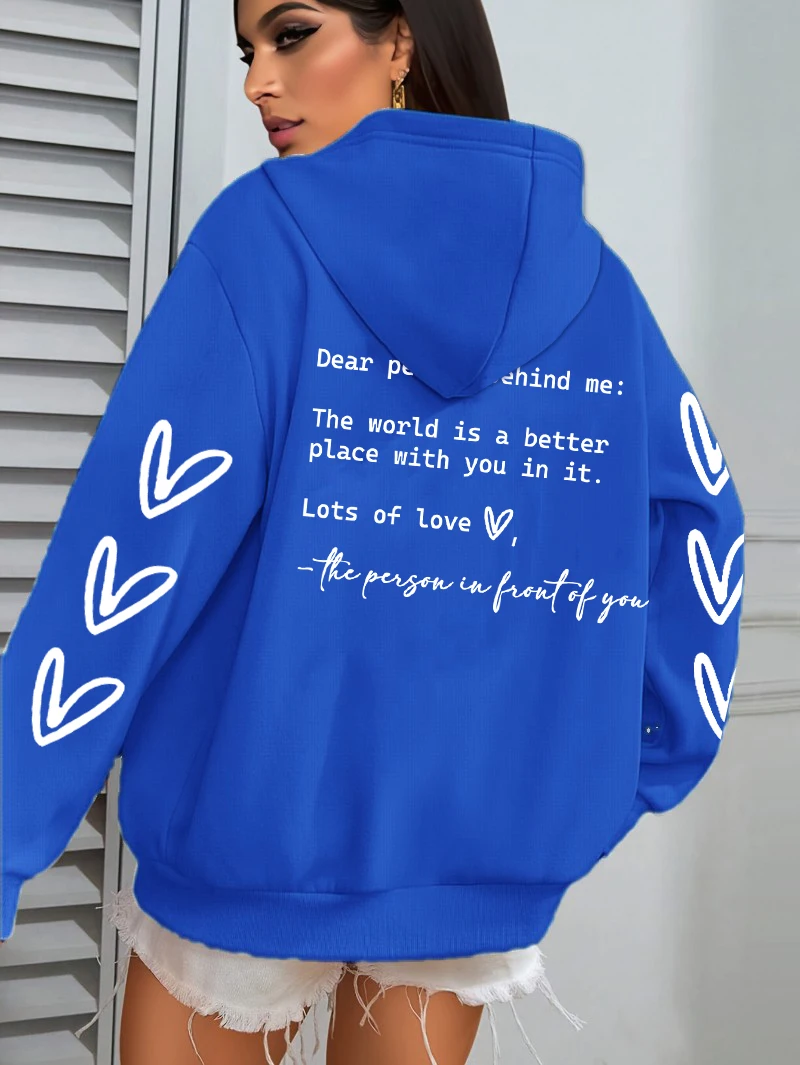 Simple Heart Printing Hoodies Women Hip Hop Autumn Hoodie Multicolor Fleece Unisex Pullovers Pocket Casual Woman Streetwear