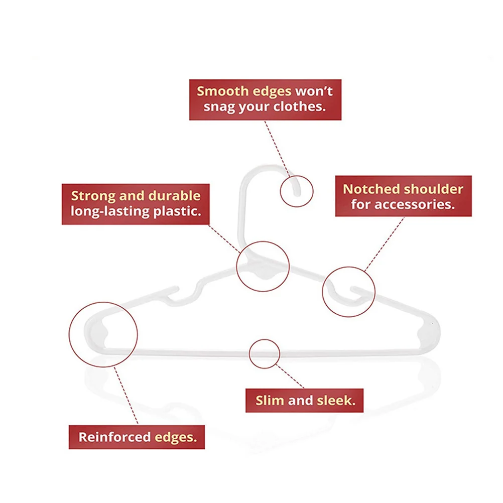 

20Pcs Plastic Clothes Hangers Non-Breakable Skid Resistance for Kids Clothes Hanging Home Wardrobe Hangers Fashion Racks White