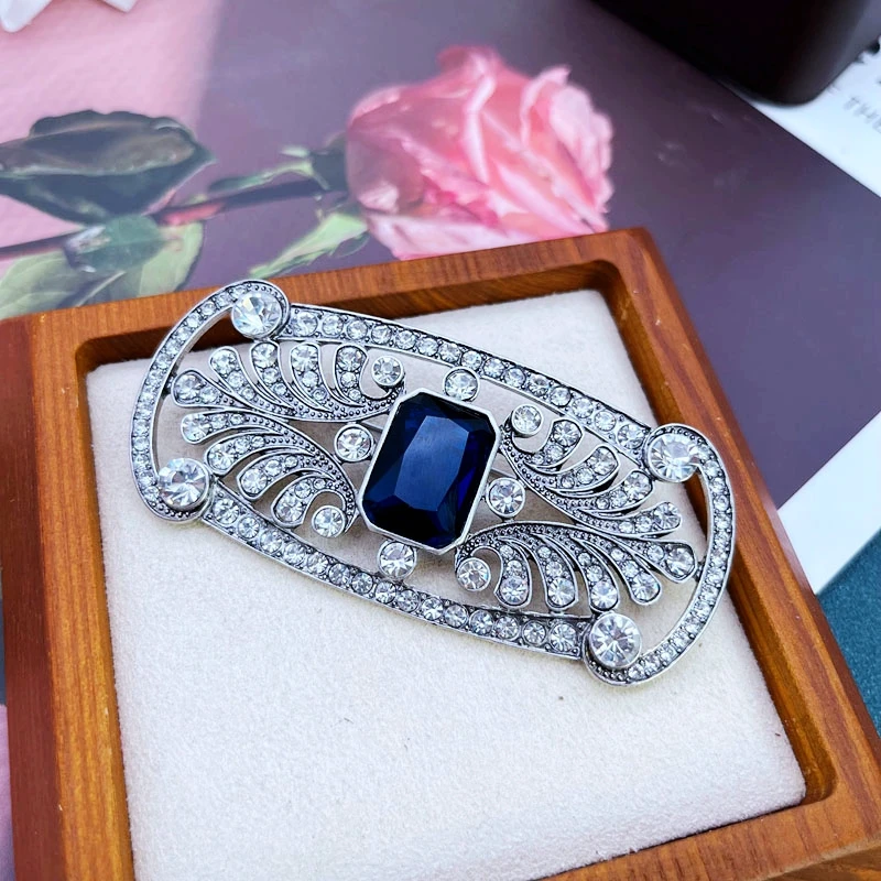 

Blue Stone Brooches Crystal Glass Jewelry Alloy Fashion Vintage Pins For Women's Accessories