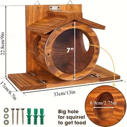 Comedero de madera para ardillas en exteriores grande, resistente