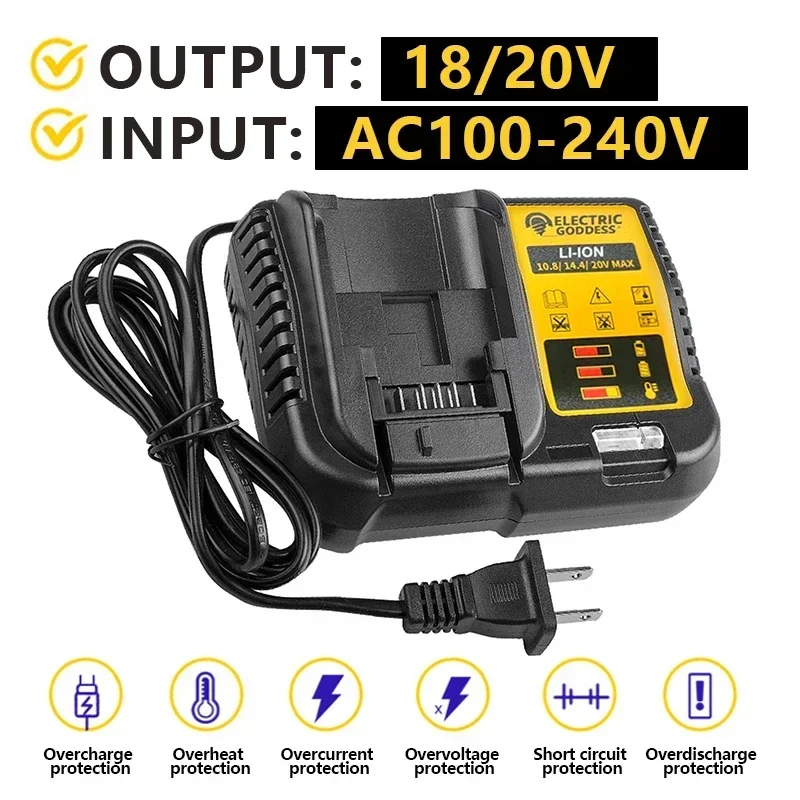 DCB112 2A Lithium Battery Charger For Dewalt 10.8V 12V 14.4V 18V 20V DCB206 DCB205 DCB204 DCB203 DCB120,DCB107 DCB115 DCB105