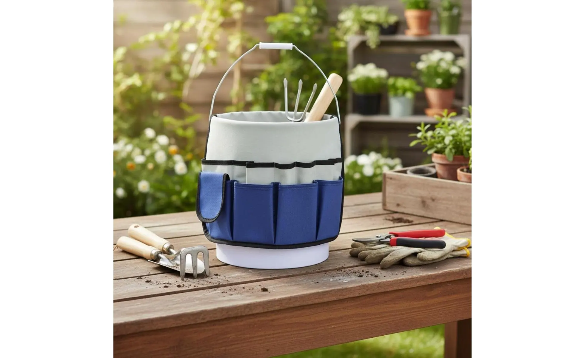 Gardening Tool Tote Large Capacity Multi-Pocket Tool Organizer Canvas Container Bag Waterproof Sturdy-Duty for Construction Site