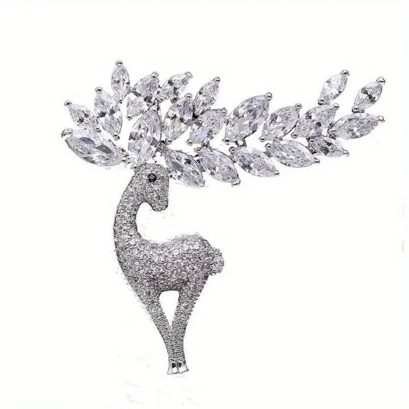 Vintage Christmas Deer Clear Zircon Crystal Woman's Animal Brooch Pin Gifts