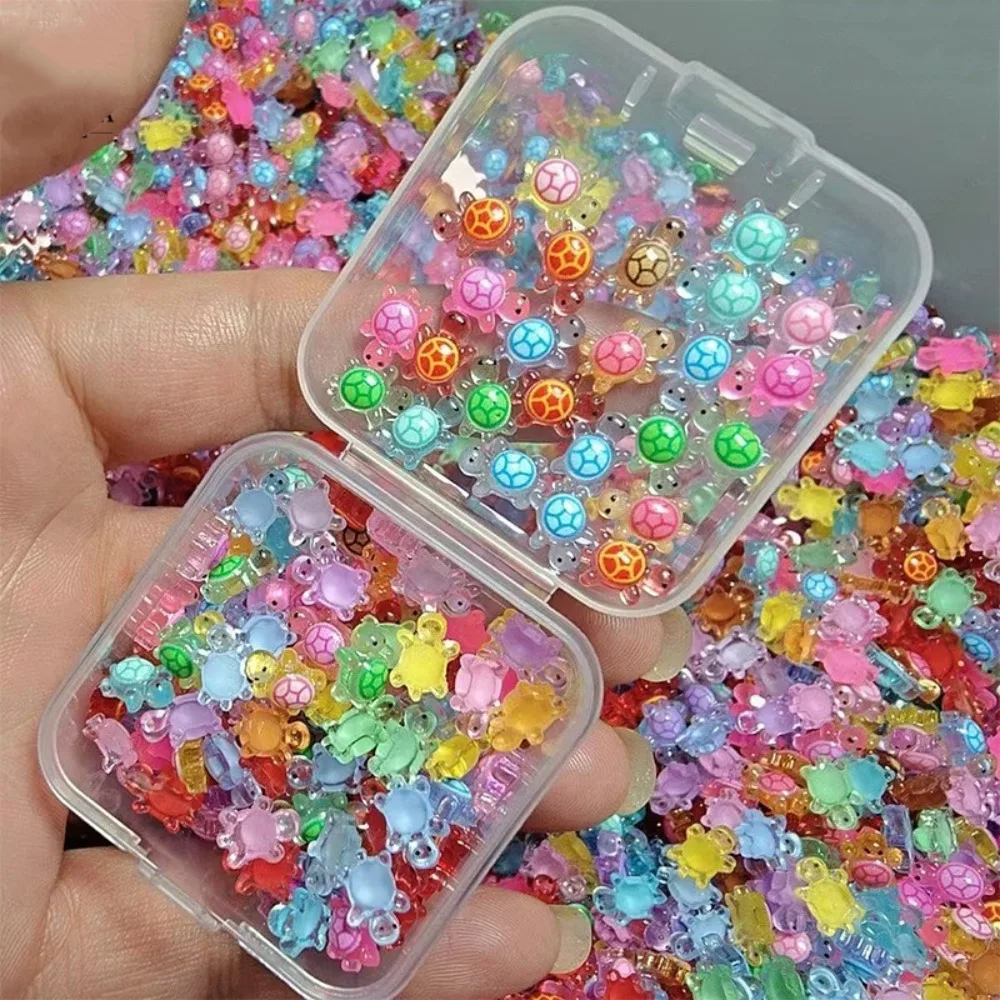 

100Pcs Cartoon 3D Luminous Turtle DIY Night Glow Miniature Figurines Dopamine Colored Mini Turtle Nail Charms