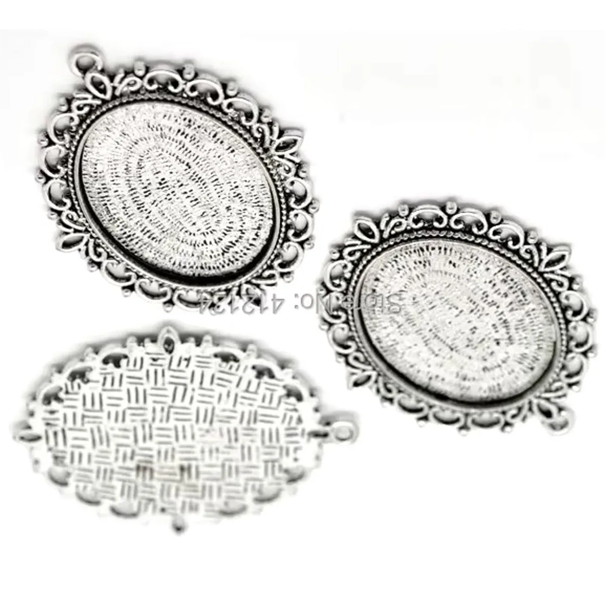 70Pcs Charms Pendants Silver Tone Oval Cameo Cabochon Frame Settings Jewelry 6.1x4.8cm