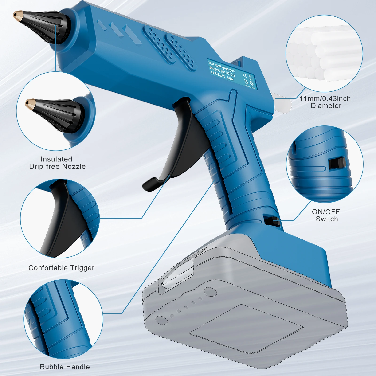

Electric Hot Melt Glue Gun For Makita For Dewalt For Milwaukee For Bosch 18V Battery Portable Rechargeable DIY Repair Tool