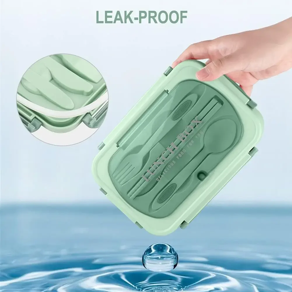 Lonchera Bento de 1200 ml para adultos, para el trabajo y viajes, estuche a prueba de derrames con utensilios, 3 divisiones, apta para microondas