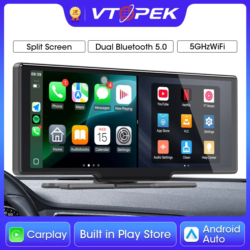 

10.26" Touch Screen Wireless CarPlay/Android Auto Radio Multimedia Video Player Support Youtube Netflix Tiktok,Stereo for Apple