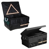 Car Trunk Organizer Foldable Waterproof Storage Organizer Multi Compartments with Lid Reflective Belt Non Slip Bottom