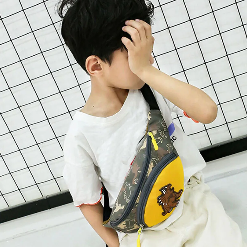 Kids Waist Bags Cartoon Dinosaur Print Outdoor Travel High Capacity Crossbody Zipper Bag Girl Boy Gift Children Chest Pouch Pack