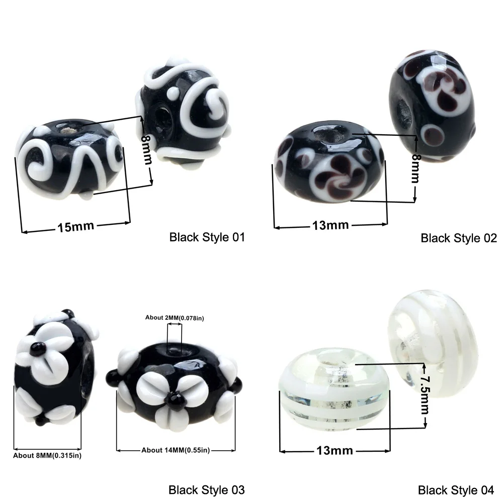 Black Color Series 2/4/6PCS/LOT Mixed Style Handmade Lampwork Glass Beads For Crafts Charm Bracelets/Earring DIY Jewelry Making