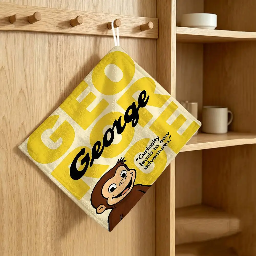 G-George The C-Curious Monkey Polyester Cotton Hanging Hand Towel, Super Absorbent Hand Wiping Towel for Daily Household Use