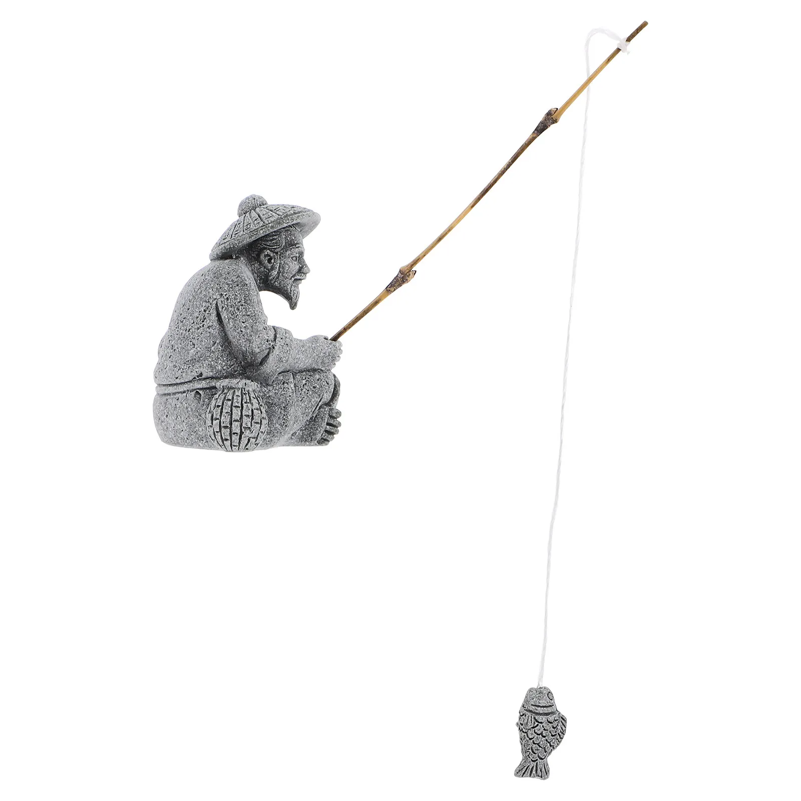 Mini Fisherman Statue Sandstone Sitting Fishing Scene Garden Bonsai Fish Tank Decoration Aquarium Ornament Mini Fisherman Statue