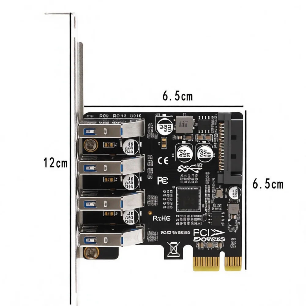 PCI Express To USB 3.0 Adapter Card 4 Port Add On Controller Dual Power Supply For PC Desktop Computer External Device