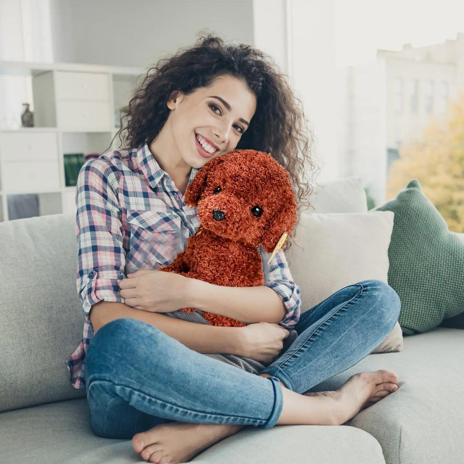 Cão de pelúcia animal cabelo encaracolado abraçando travesseiro cão brinquedos de pelúcia para crianças decoração casa quarto sala estar estudo interior