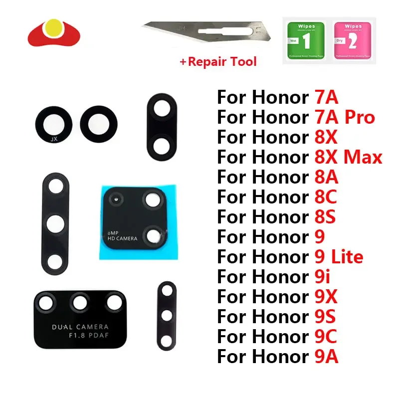 Rear Back Camera Glass Lens For Huawei Honor 7A Pro 7X 8X Max 8A 8C 8S 9s 9A 9C 9X Pro 9 Lite 9i 9n With Tool Adhesive Sticker