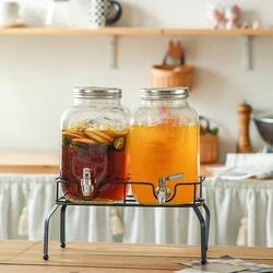 2pcs Multifunction Glass Jar Drink Dispenser For Restaurant Party Glass Juice Jug With Tap Cold As shown