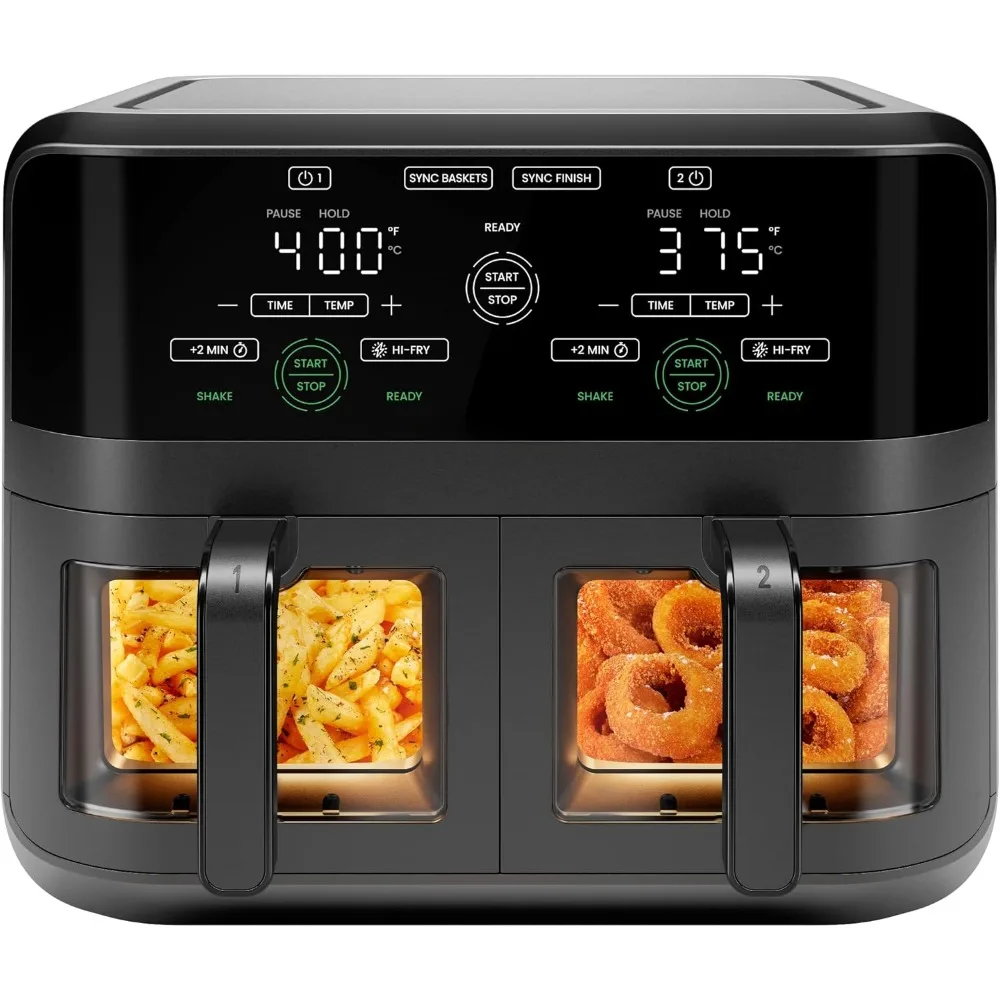 

6 Quart Dual Basket Air Fryer Oven with Easy View Windows, Sync Finish, Hi-Fry, Auto Shutoff