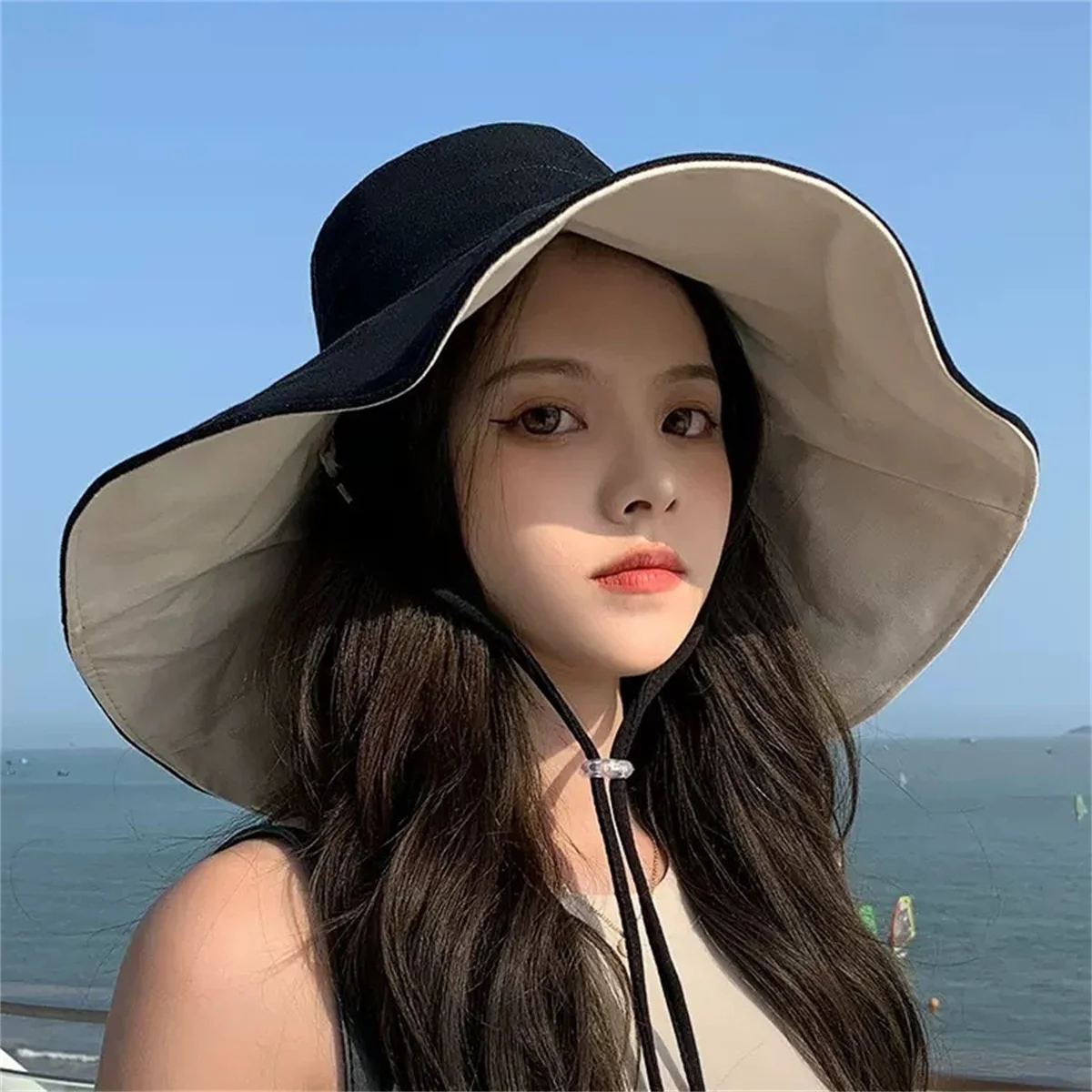 Summer sun hat for women all-match double-sided with large brim fisherman hat outdoor anti-ultraviolet travel sun hat
