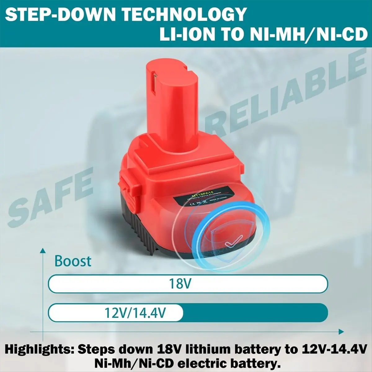 Jun.A-MT18PA14 Battery Adapter for 18V Li-Ion Battery Convert to 12V/14.4V Ni- 1200 1220 1201 Battery Cordless Tools