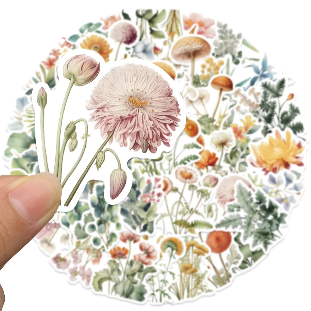 50Pcs Fresh Plant Watercolor Flower PVC Sticker Aesthetic Colorful Decoration Scrapbooking Stationery School Supplies for Kids