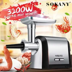 Moedor elétrico de carne de aço inoxidável, carne Mincer, salsicha Stuffer Machine, moedor de alimentos, Stand Mixers, Heavy Duty, 3200W