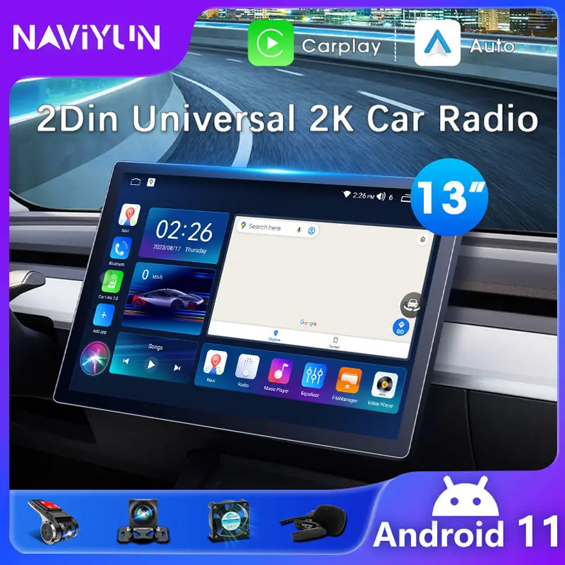 13 Inch 2DIN Android Car Radio with HD Capacitive Touch Screen GPS CarPlay Amplifier DSP RGB 4G Universal Fitment TS18