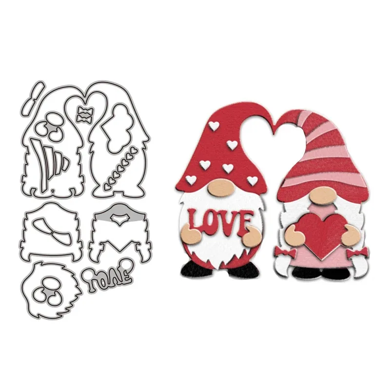 

Металлические вырубные ножи для скрапбукинга в виде милых гномов-пары с сердечками, для открыток и декора ко Дню святого Валентина