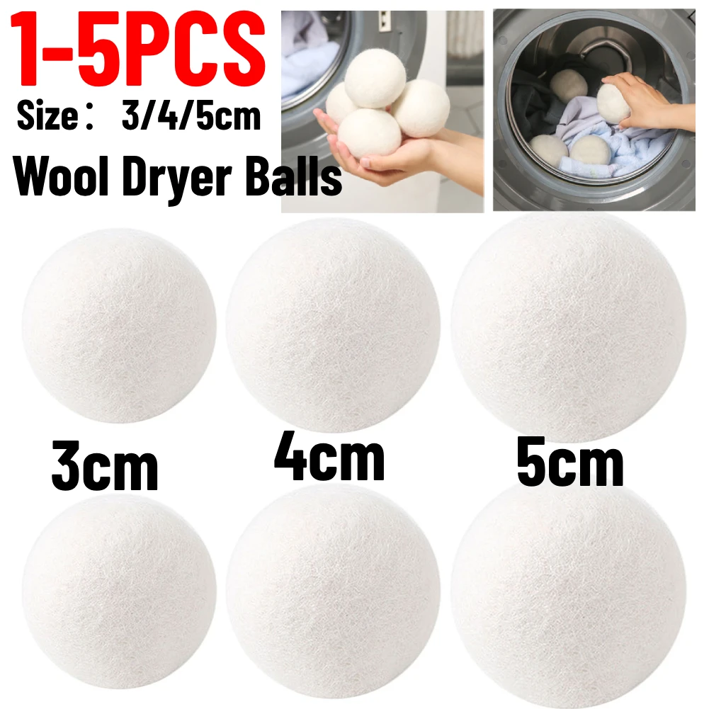 1-5PCS 5cm Wool Dryer Balls Fabric Virgin Reusable Softener Laundry Dry Kit Ball Practical Home Washing Balls Wool Dryer Balls