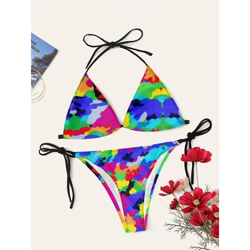 Women's Sexy Multicolor Camo Bikini Set Cupshe Adjustable Straps High Waist Quick Dry Beachwear Essential Micro Bikini Swimsuits