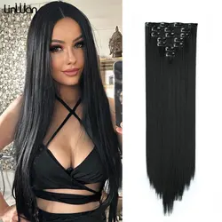 7 Pcs/Set Clip in Hair Extensions Natural Soft Hair Extensions 22 Inch Premium Synthetic Long Straight Hairpieces for Women