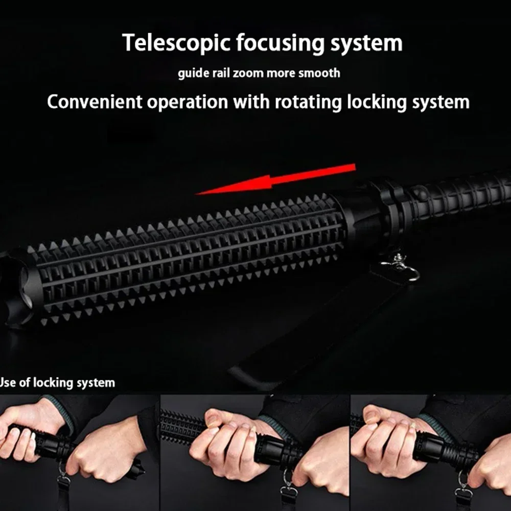 Baseball Bat LED Flashlight AluminumAlloy Focusable Zoomable Super Bright Self Defense Mace Light Tactical Baton Emergency Torch