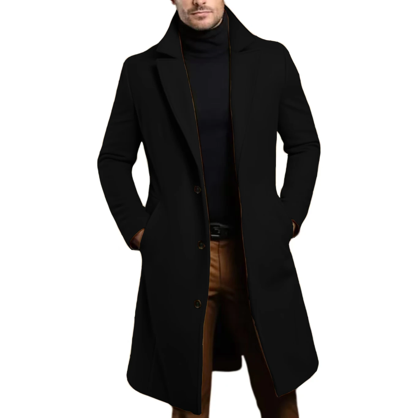 Men Lapel Coat Stylish Warm and Comfortable Black Trench Coat for Men Winter Autumn Overcoat Classic Lapel Daily Office