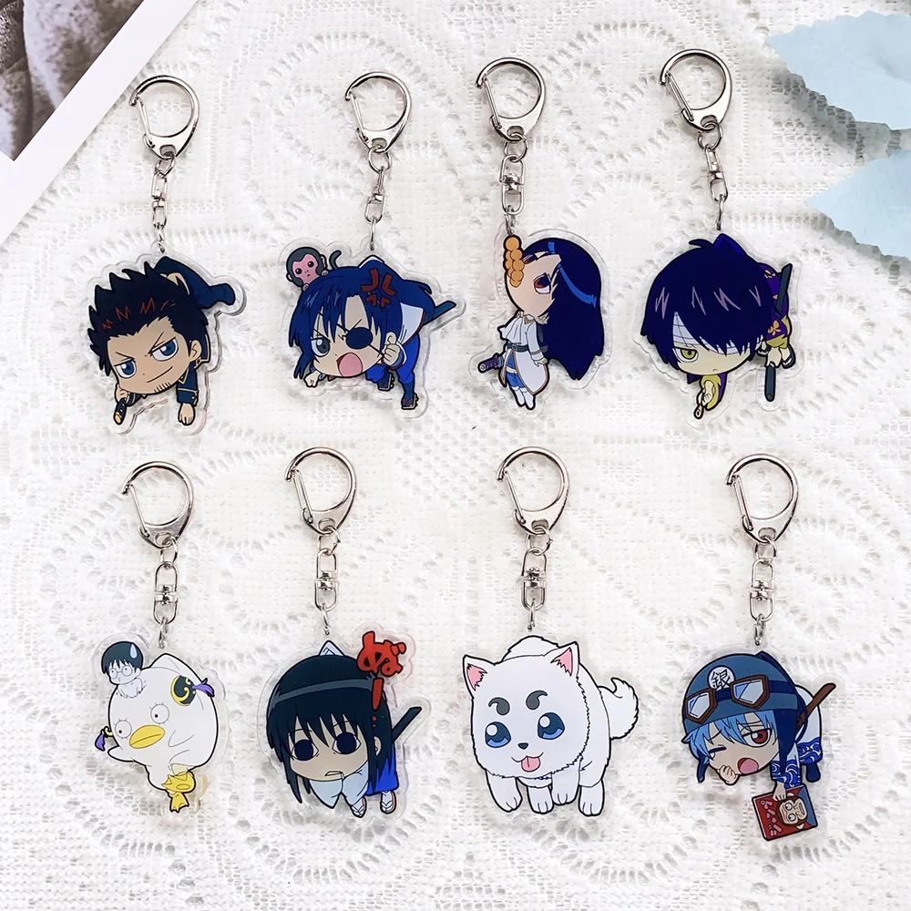 1/15Pcs Anime Figures Gintama Car Keychain Acrylic Keyrings Bag Charms Cute Backpack Pendant Funny Prop Decoration Friends Gift