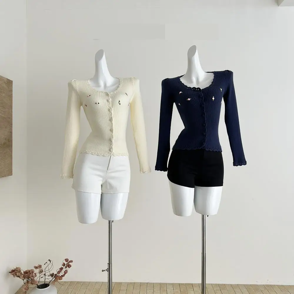 

Женский осенне-зимний милый кардиган с круглым вырезом и длинными рукавами, с цветочной вышивкой, женский милый однобортный кардиган с цветочным принтом, топ