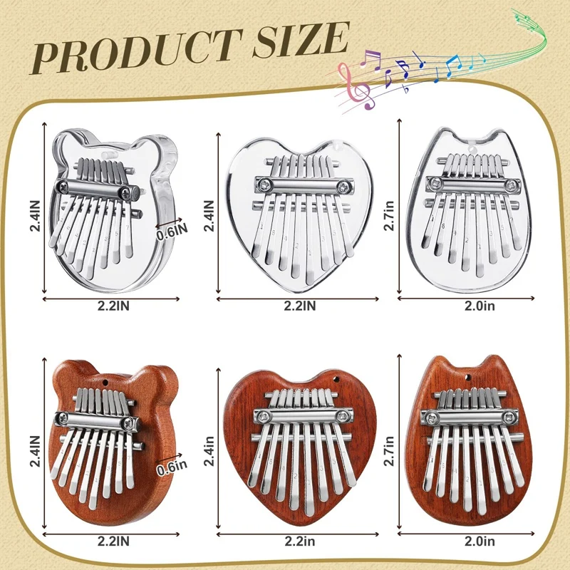 6Pack Mini Thumb Piano With 8 Key Finger Piano Portable Pocket Kalimba Piano Cute Cat Bear Heart Shape Mini Finger Piano