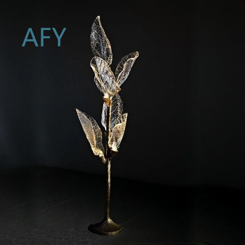 All Copper Resin Light Luxury Floor Lamp for Living Room Post-Modern Simple Atmosphere Villa High-End Flower Fairy Crystal