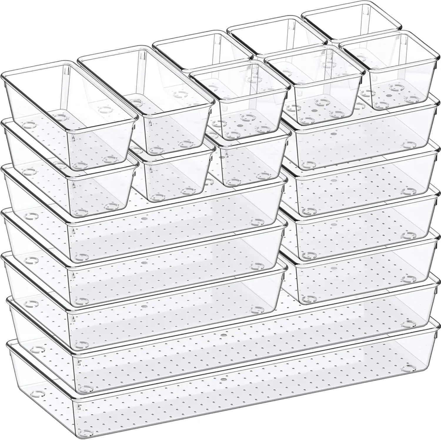 

Drawer Organizer, 5-Size Versatile Bathroom And Vanity Organizer Trays, 20 Pa Clear Plastic Kitchen Drawer Organizers Set,