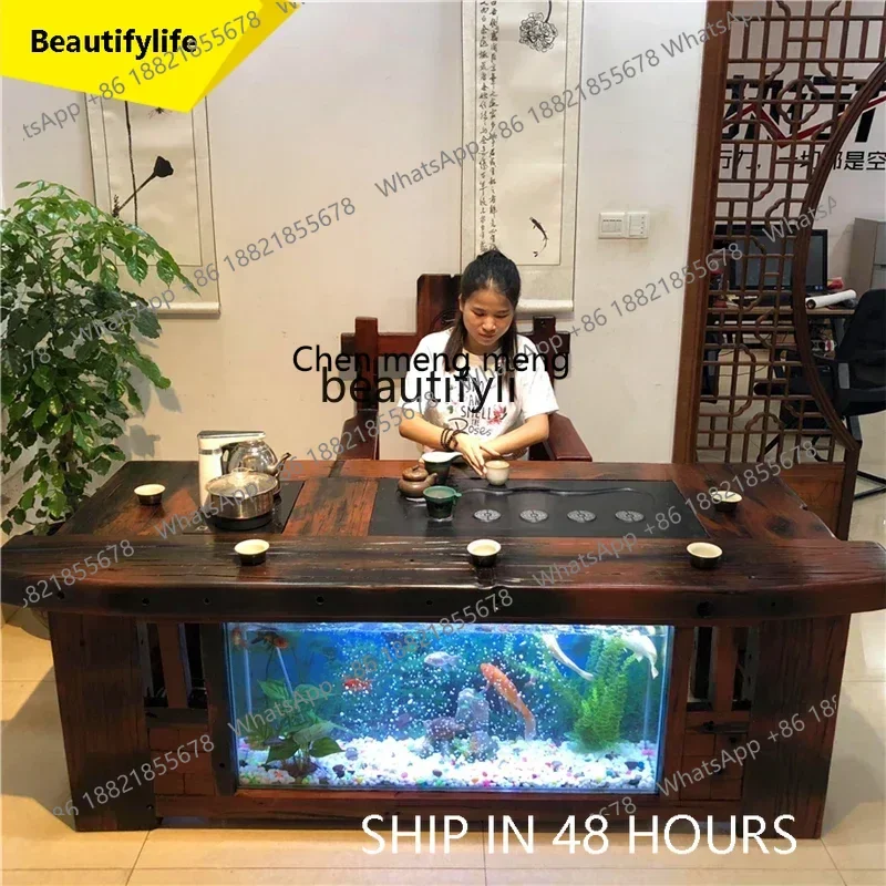 

lhyE1001 ss новый старый корабль деревянный стол-стул набор аквариум проточная вода офисный чайный столик новый китайский кунг-фу чайный столик e1001