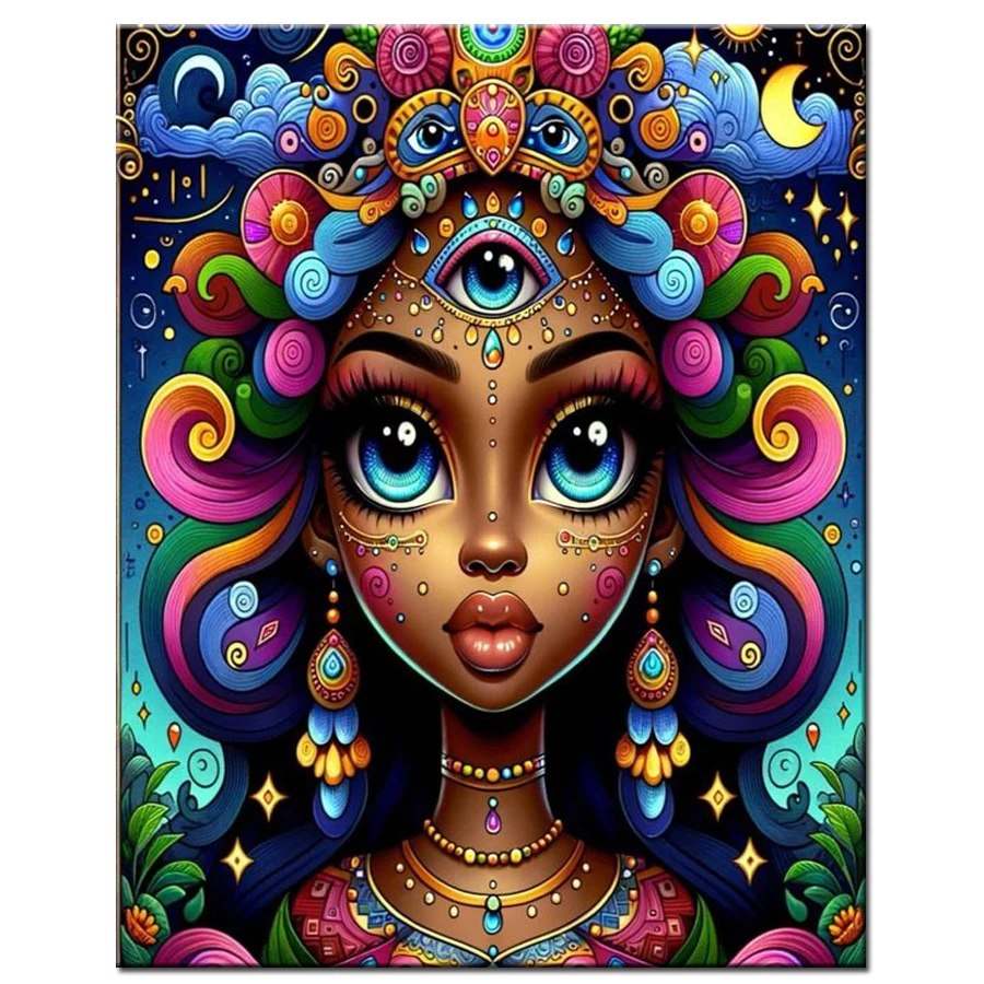 

African Girl Big Eyes Girl DIY Diamond Painting Cross Stitch Kits Full Square Round Diamond Mosaic Living Room Home Decor
