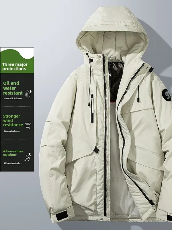 

Hooded Windproof Jaet Autumn Winter Outdoor Climbing ex Workwear Pure Color Casual Thiened Polyester Long Sve Coat