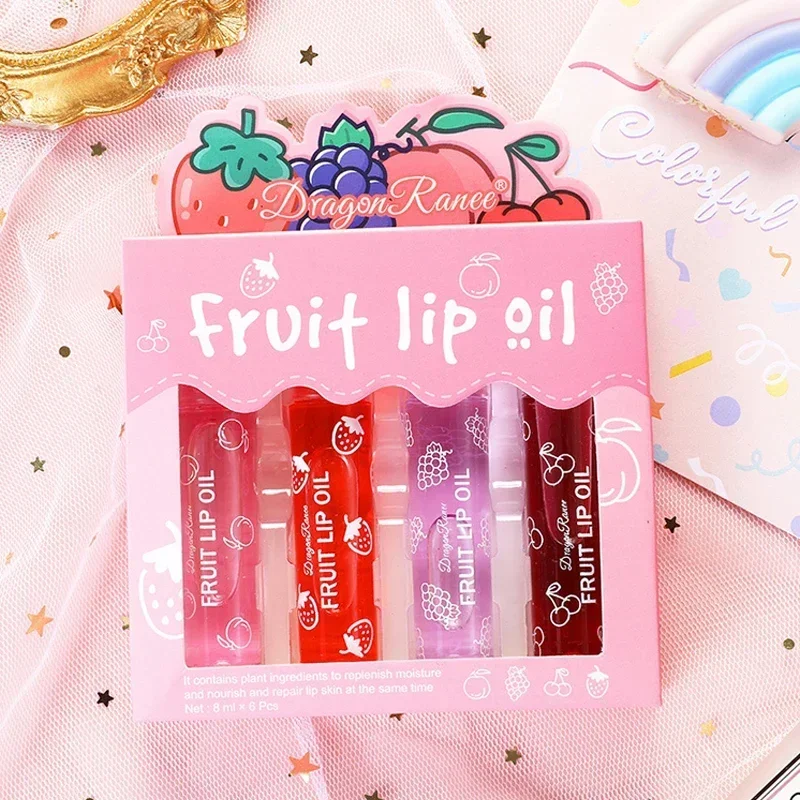 4Pcs Peach Strawberry Fruit Roll-on Lip Balm Set Makeup Moisturizing Clear Cherry Grape Transparent Lip Oil Hydrating Lip Gloss