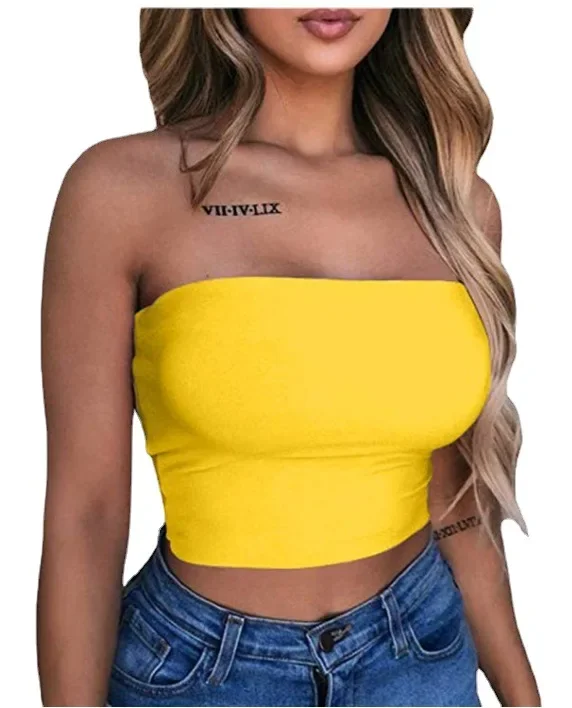 Sexy Off Shoulder Strapless Bustier Tank Top Halter Crop Tops Women Bare Midriff Sleeveless Cropped Vest Camis Tube Top Female