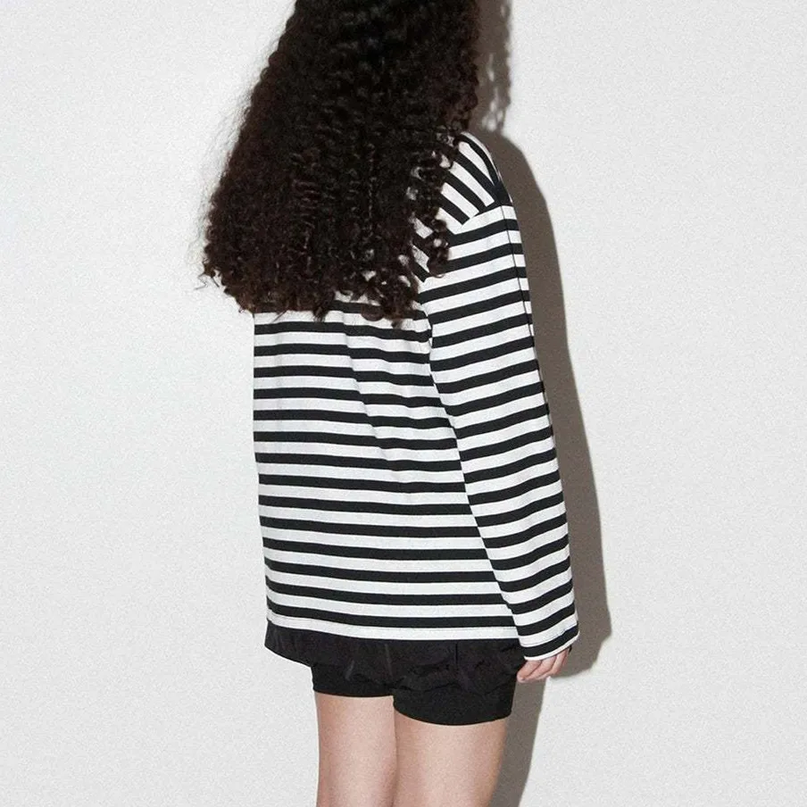 Imcute المرأة الخريف تي شيرت مخطط فضفاضة تناسب عادية أنيق التباين تقليم طاقم الرقبة طويلة الأكمام الأساسية القمم موضة الشارع الشهير