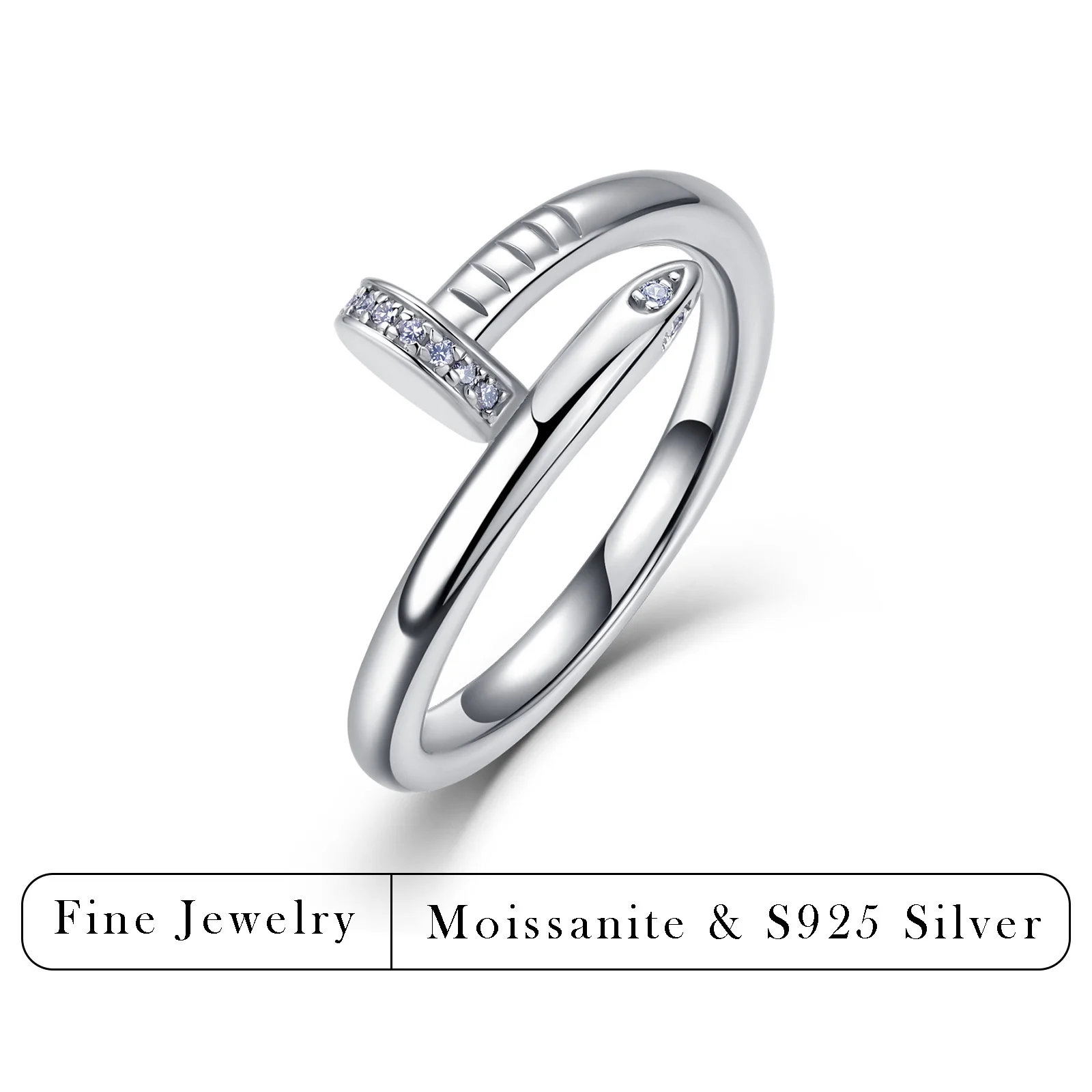 Anel de Moissanite 0.06CTW em Prata Esterlina S925, Anel Empilhável para Mulheres