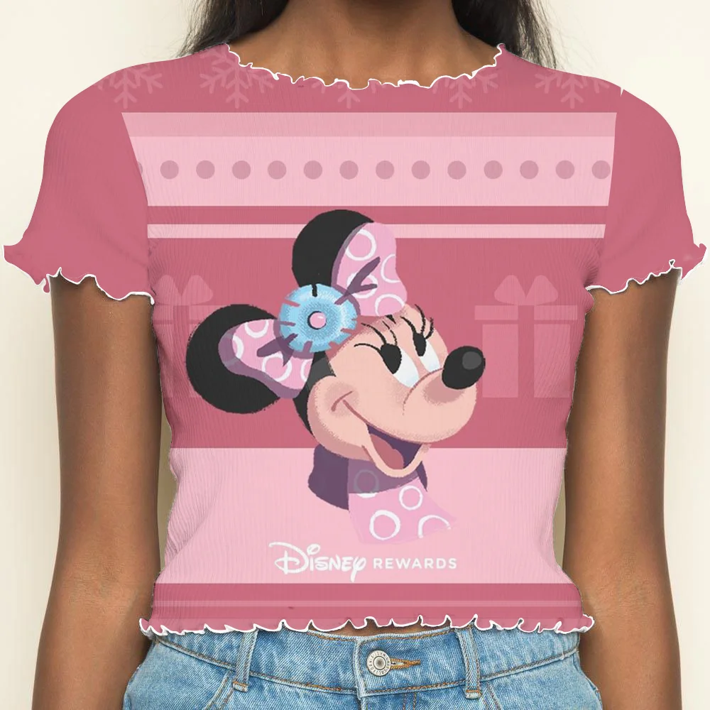 Lettuce Trim Crop Tops Sexys Woman Clothing T-shirts Summer Clothes Women 2024 Minnie Mouse T-shirt Disney Y2k Top Short Sleeve