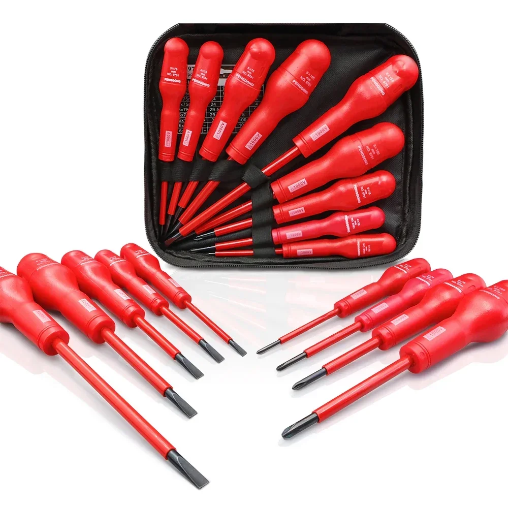 

9PCS Kit Electrician High Precision CR-V 1000V Multi Bit Flat Phillips Slotted Magnetic Insulated Screwdriver Hand Tool 1 Set