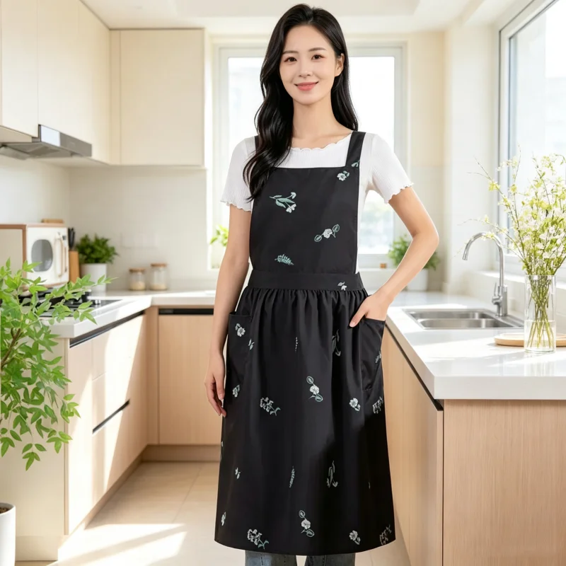 Water Repellent Apron with Cross Straps, Long Women's Nail Art, Baking, and Stain Resistant Work Clothes