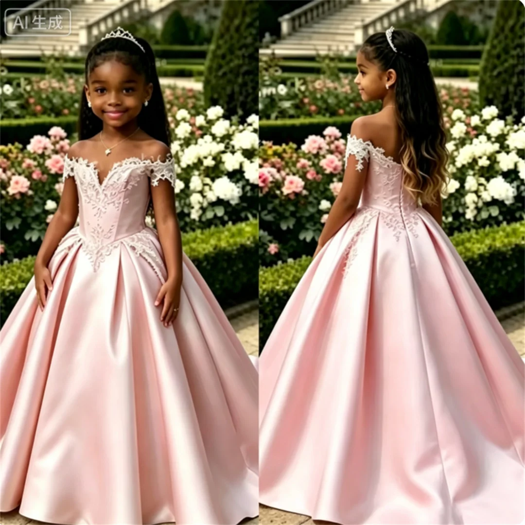 custom-elegant-satin-flower-girl-dress-lace-applique-mermaid-princess-dress-high-low-hem-first-stage-gown-communion-dress